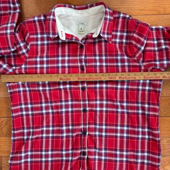 L.L. Bean Sweater Fleece Lined Plaid Flannel Shacket Womens XL Red Cabin Outdoor - Picture 6 of 8
